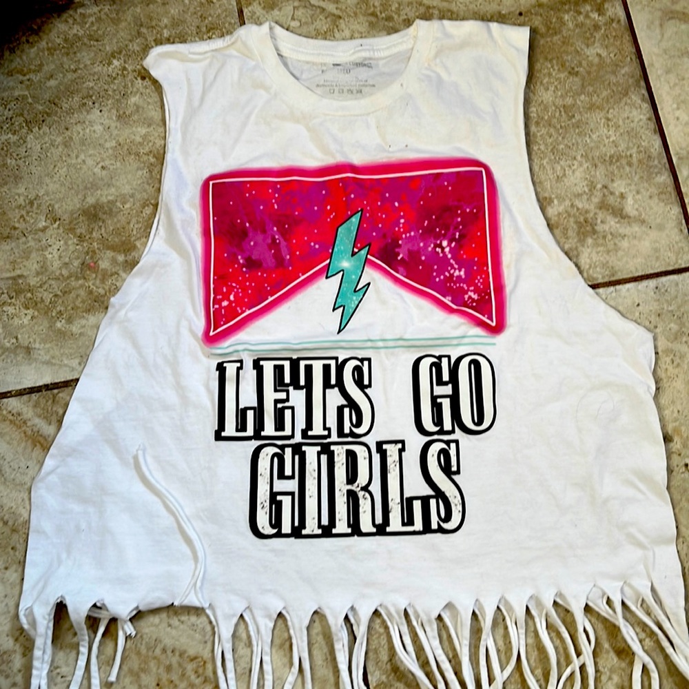 Med Shawaina Twain sleeveless Custom Fringed t/shirt